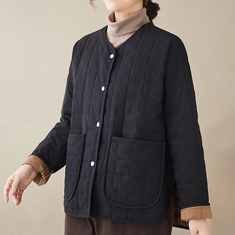 Giacca da donna in cotone spesso a maniche lunghe con tasche, stile retrò, motivo Buddha Stones - Image 6