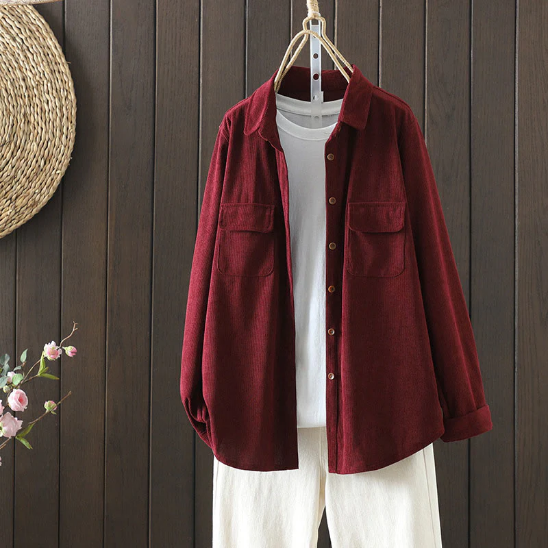 Giacca da donna in velluto a coste con maniche lunghe in cotone e tasche Buddha Stones - Image 13