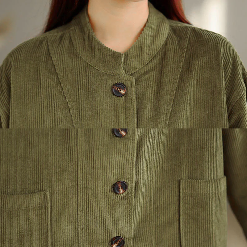 Giacca da donna in velluto a coste con maniche lunghe, tasche e bottoni con motivo Buddha Stones - Image 15