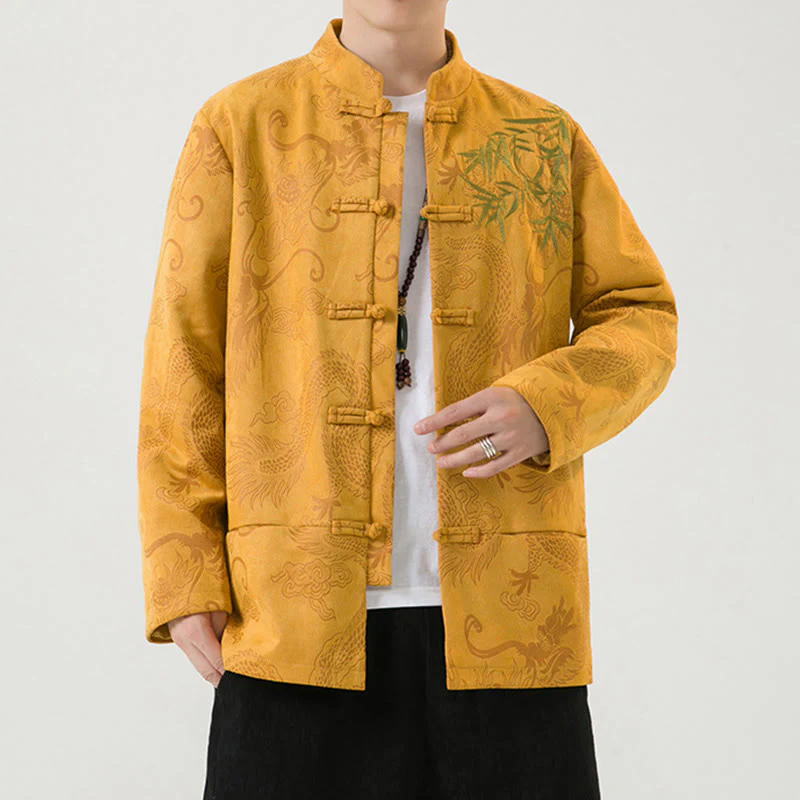 Giacca da uomo a maniche lunghe con design a bottoni, drago di bambù Buddha Stones - Image 12