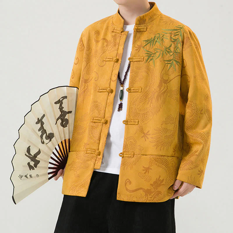 Giacca da uomo a maniche lunghe con design a bottoni, drago di bambù Buddha Stones - Image 13