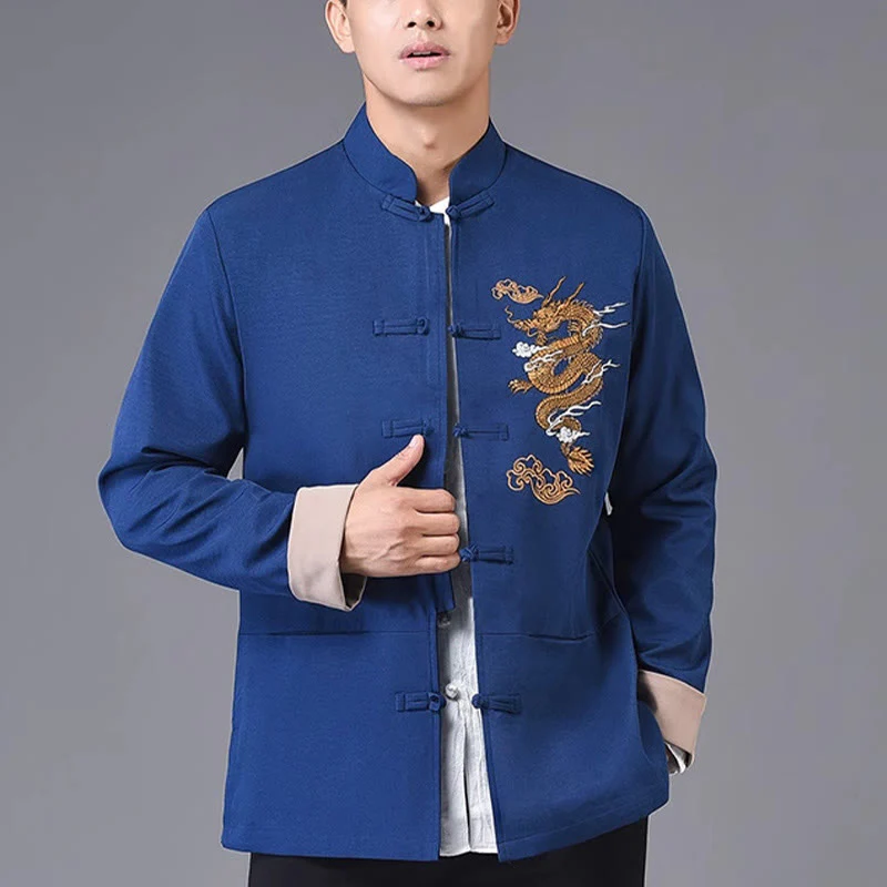 Giacca da uomo a maniche lunghe con ricamo Buddha Stones, drago e rana, design con bottoni - Image 18