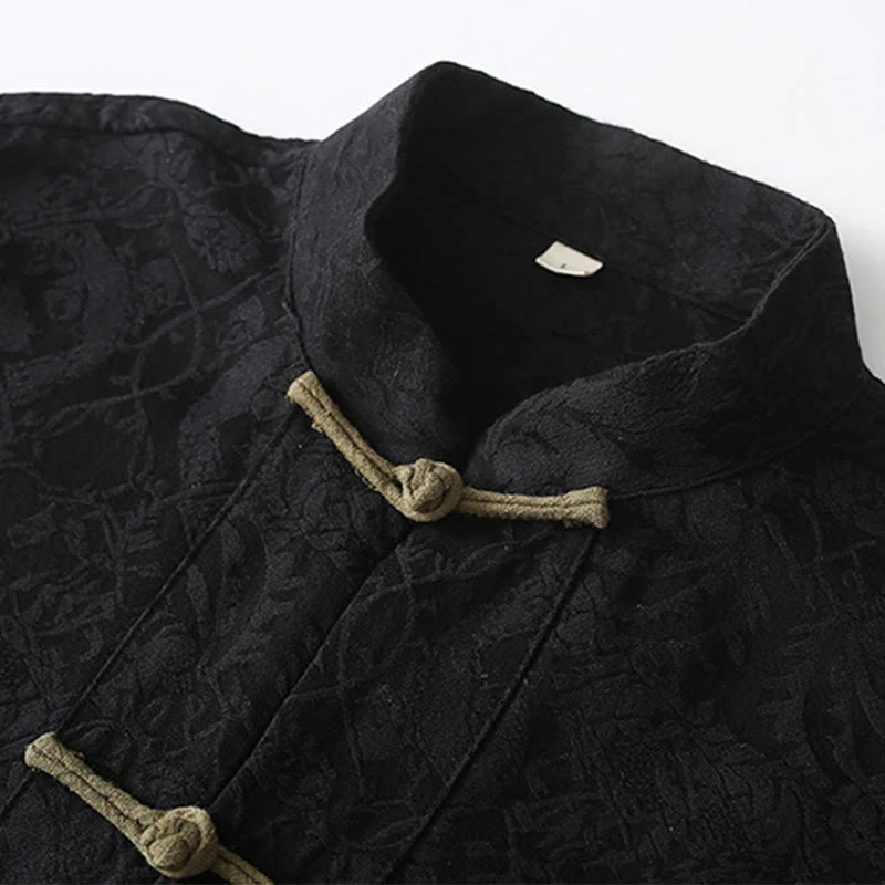 Giacca da uomo a maniche lunghe in cotone con bottoni a rana e tasche , Buddha Stones Spring Jacquard - Image 6