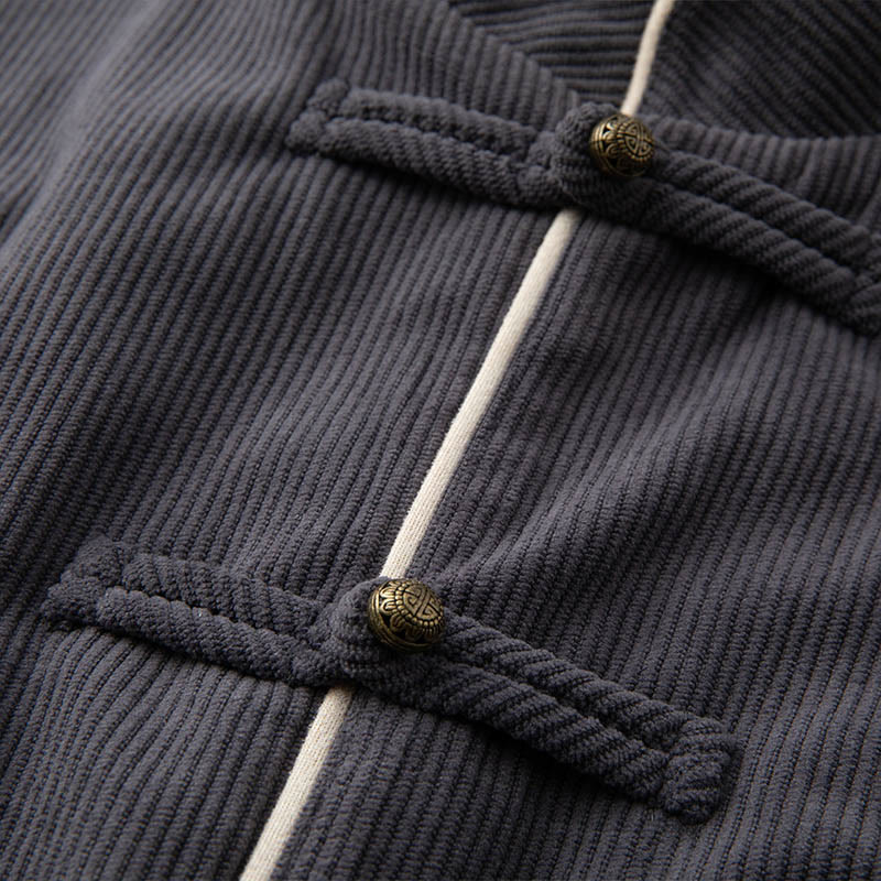 Giacca da uomo in cotone con colletto alla coreana, maniche lunghe, bottoni a rana e tasche, modello Buddha Stones - Image 4