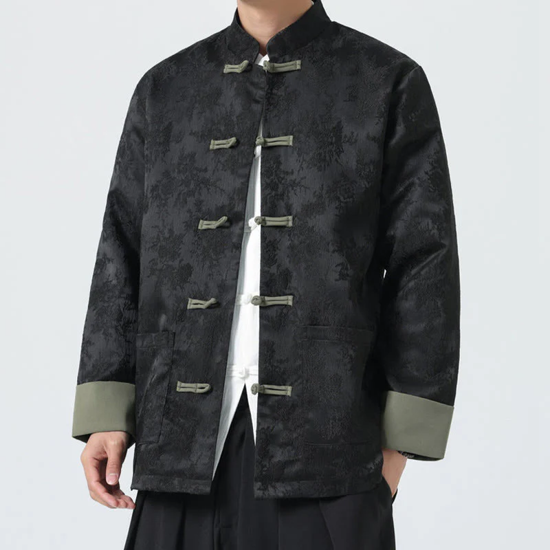 Giacca da uomo in cotone con maniche lunghe, bottoni a rana , Buddha Stones Jacquard e tasche - Image 3