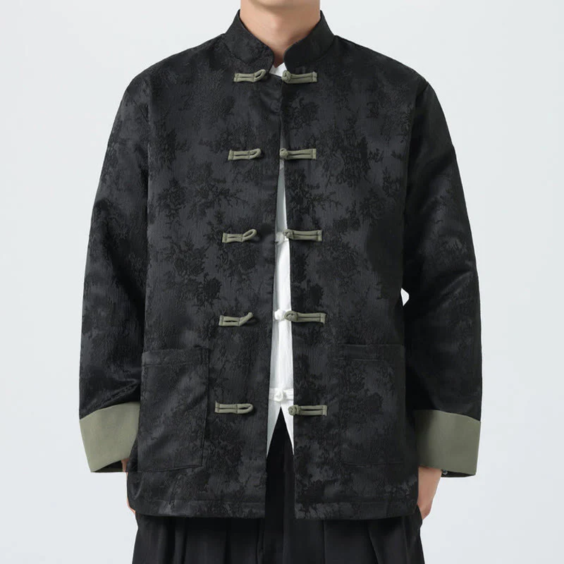 Giacca da uomo in cotone con maniche lunghe, bottoni a rana , Buddha Stones Jacquard e tasche - Image 5