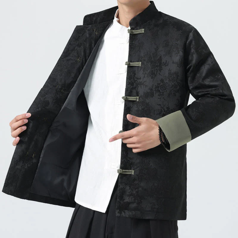 Giacca da uomo in cotone con maniche lunghe, bottoni a rana , Buddha Stones Jacquard e tasche - Image 7
