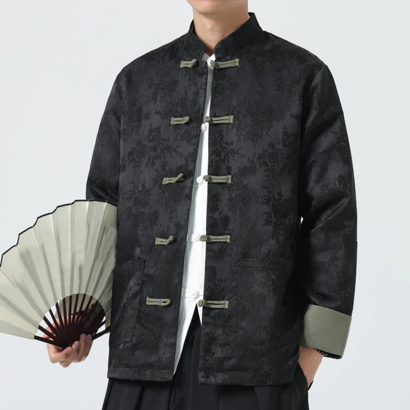 Giacca da uomo in cotone con maniche lunghe, bottoni a rana , Buddha Stones Jacquard e tasche - Image 9