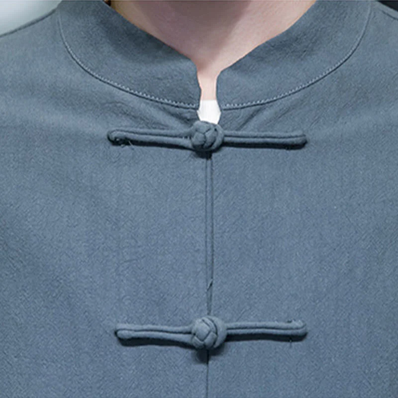 Giacca da uomo in lino e cotone con tasche, tinta unita, bottoni a rana , Buddha Stones - Image 9