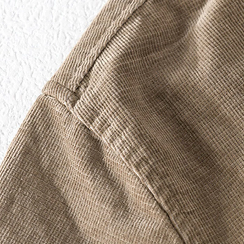 Giacca da uomo in velluto a coste casual con tasche, a maniche lunghe e tinta unita, in cotone spesso, con Buddha Stones - Image 11