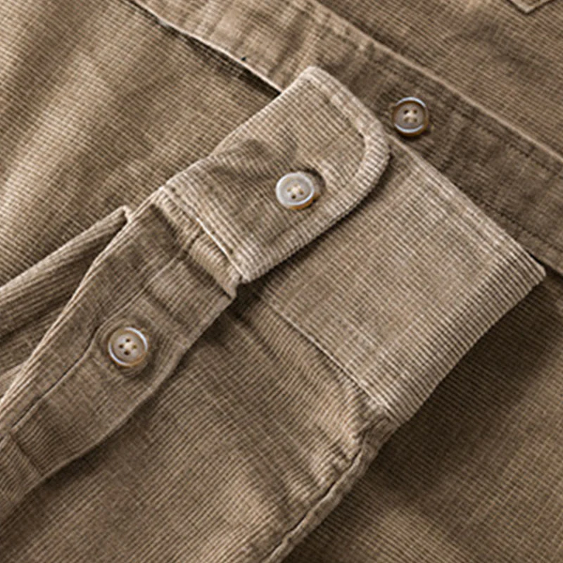 Giacca da uomo in velluto a coste casual con tasche, a maniche lunghe e tinta unita, in cotone spesso, con Buddha Stones - Image 13