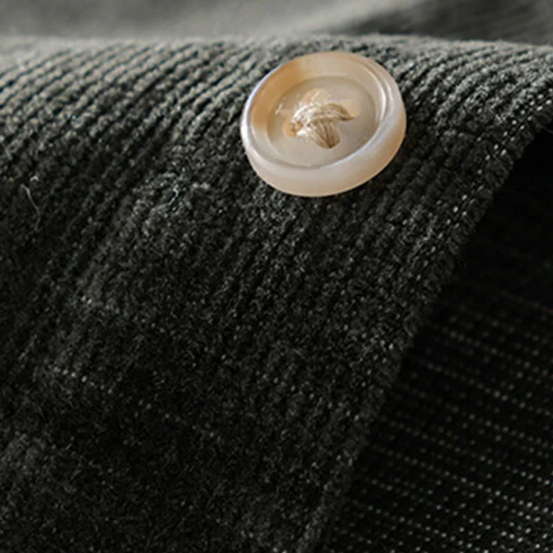 Giacca da uomo in velluto a coste casual con tasche, a maniche lunghe e tinta unita, in cotone spesso, con Buddha Stones - Image 15