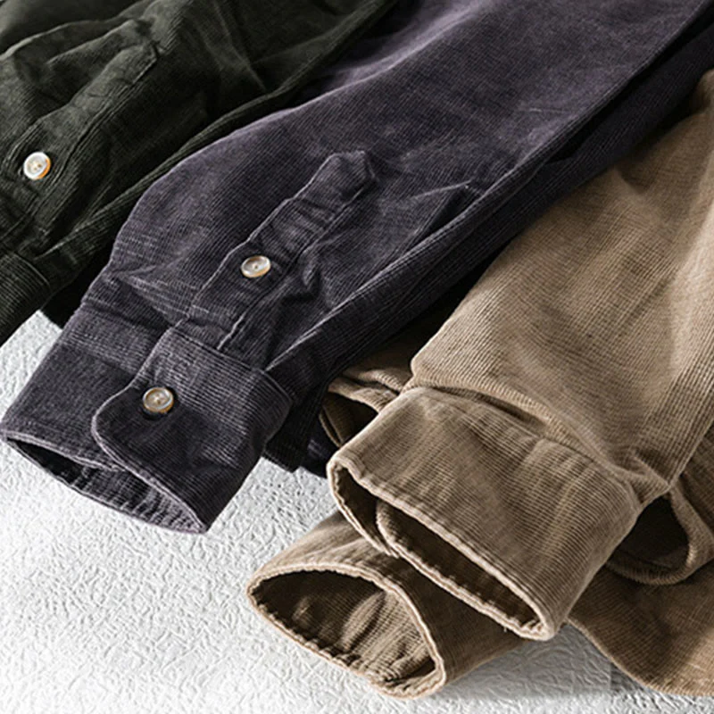 Giacca da uomo in velluto a coste casual con tasche, a maniche lunghe e tinta unita, in cotone spesso, con Buddha Stones - Image 17