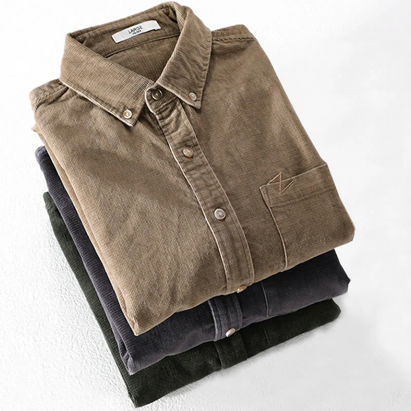 Giacca da uomo in velluto a coste casual con tasche, a maniche lunghe e tinta unita, in cotone spesso, con Buddha Stones - Image 20