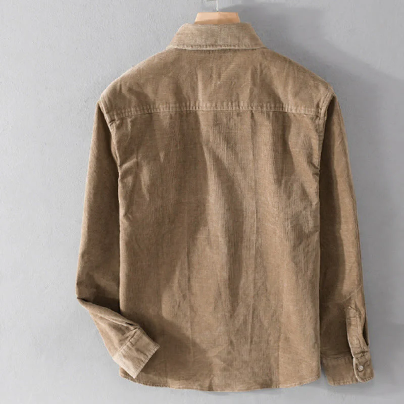 Giacca da uomo in velluto a coste casual con tasche, a maniche lunghe e tinta unita, in cotone spesso, con Buddha Stones - Image 9
