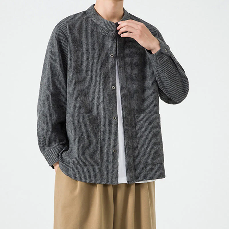Giacca da uomo in velluto a coste di cotone con tasche e bottoni a rana, tinta unita, a maniche lunghe, con Buddha Stones - Image 19