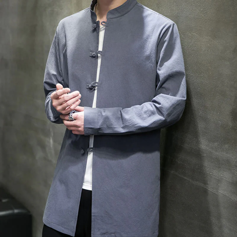 Giacca e camicia da uomo in cotone a maniche lunghe con bottoni cinesi Buddha Stones , semplice abito Tang - Image 10