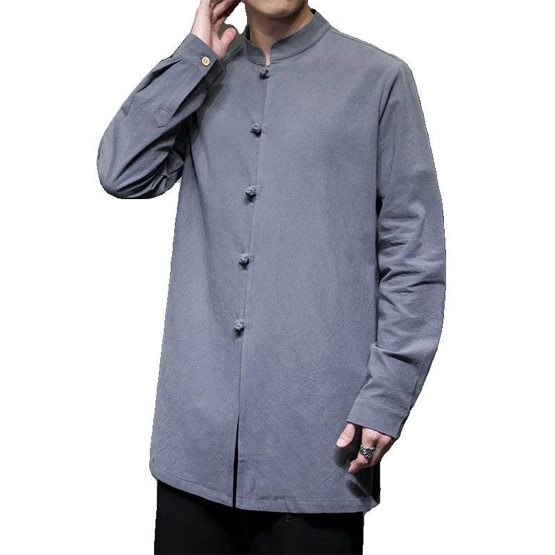 Giacca e camicia da uomo in cotone a maniche lunghe con bottoni cinesi Buddha Stones , semplice abito Tang - Image 11