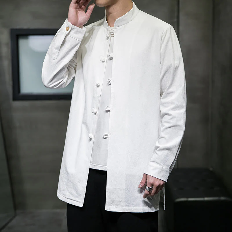 Giacca e camicia da uomo in cotone a maniche lunghe con bottoni cinesi Buddha Stones , semplice abito Tang - Image 13