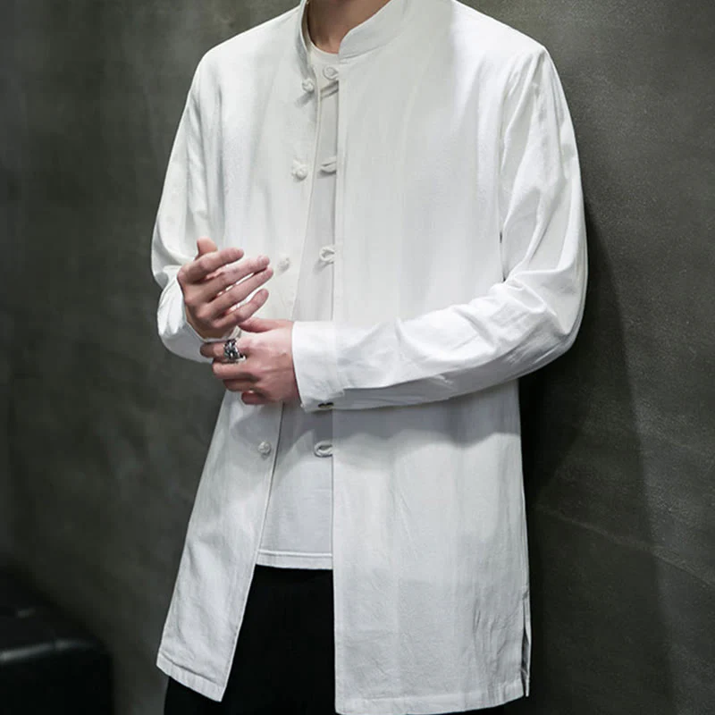 Giacca e camicia da uomo in cotone a maniche lunghe con bottoni cinesi Buddha Stones , semplice abito Tang - Image 16