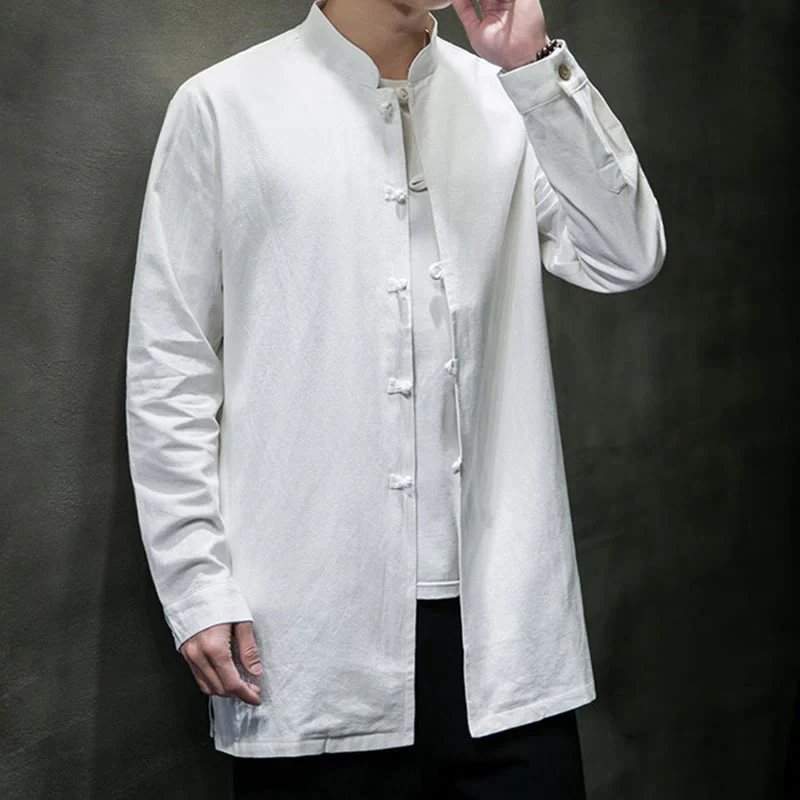 Giacca e camicia da uomo in cotone a maniche lunghe con bottoni cinesi Buddha Stones , semplice abito Tang - Image 18