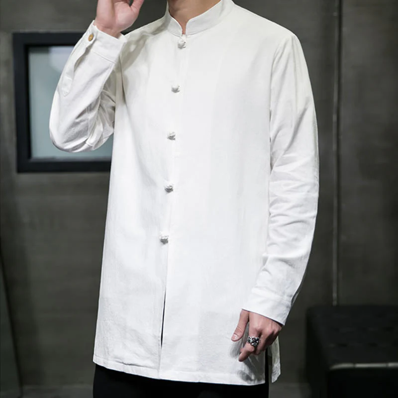 Giacca e camicia da uomo in cotone a maniche lunghe con bottoni cinesi Buddha Stones , semplice abito Tang - Image 19