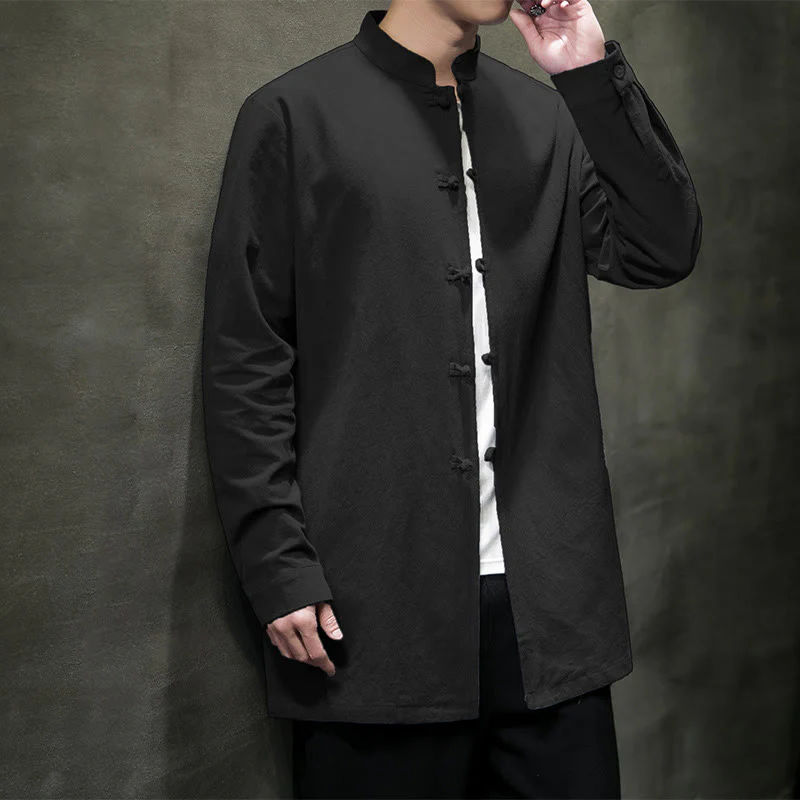 Giacca e camicia da uomo in cotone a maniche lunghe con bottoni cinesi Buddha Stones , semplice abito Tang - Image 25