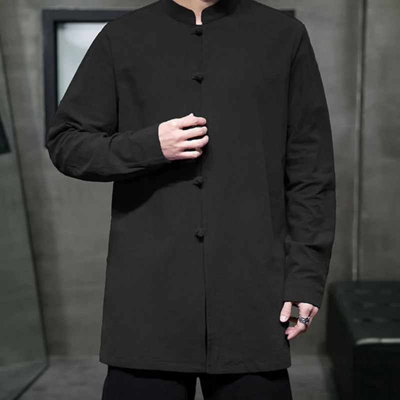 Giacca e camicia da uomo in cotone a maniche lunghe con bottoni cinesi Buddha Stones , semplice abito Tang - Image 26