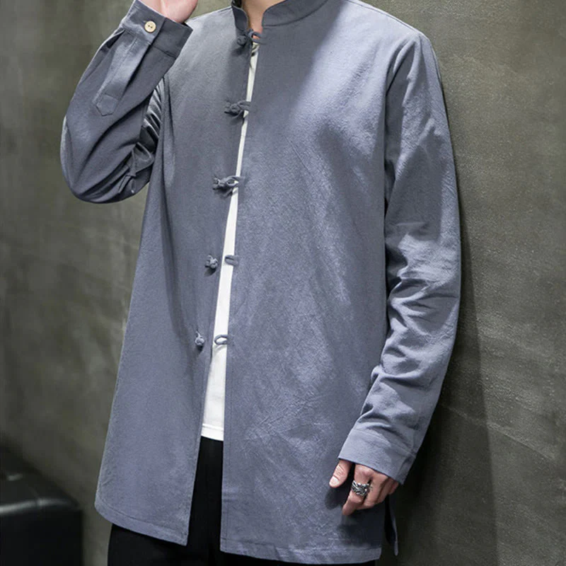 Giacca e camicia da uomo in cotone a maniche lunghe con bottoni cinesi Buddha Stones , semplice abito Tang - Image 8