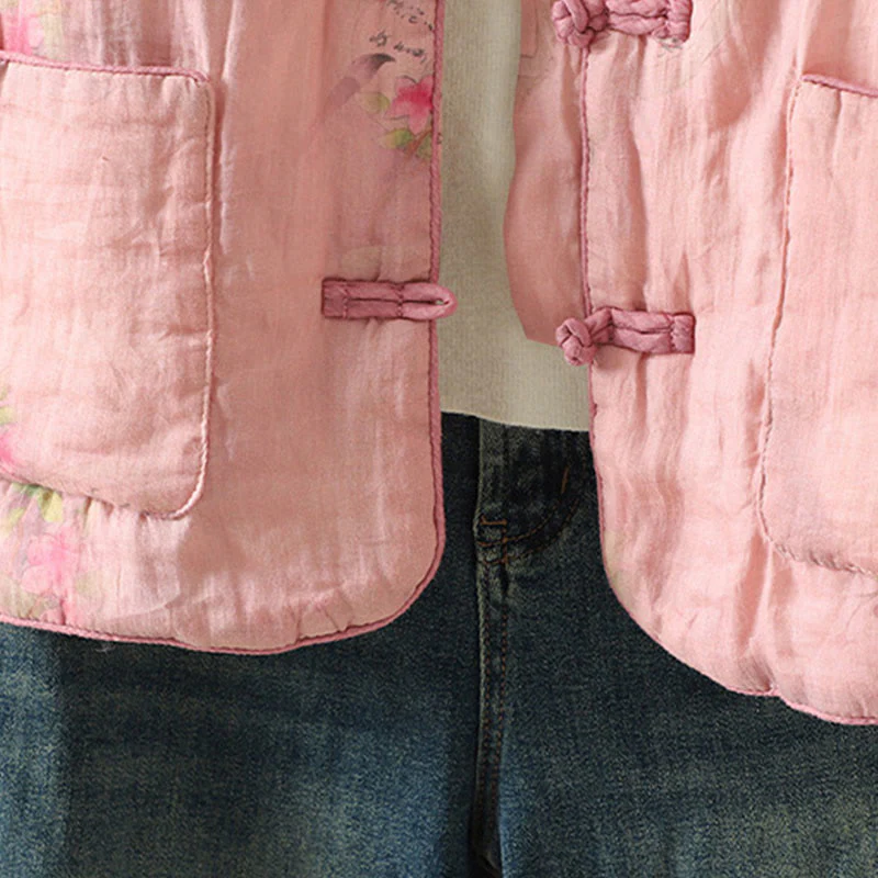 Giacca imbottita in cotone a maniche lunghe con tasche e stampa Buddha Stones da donna - Image 13