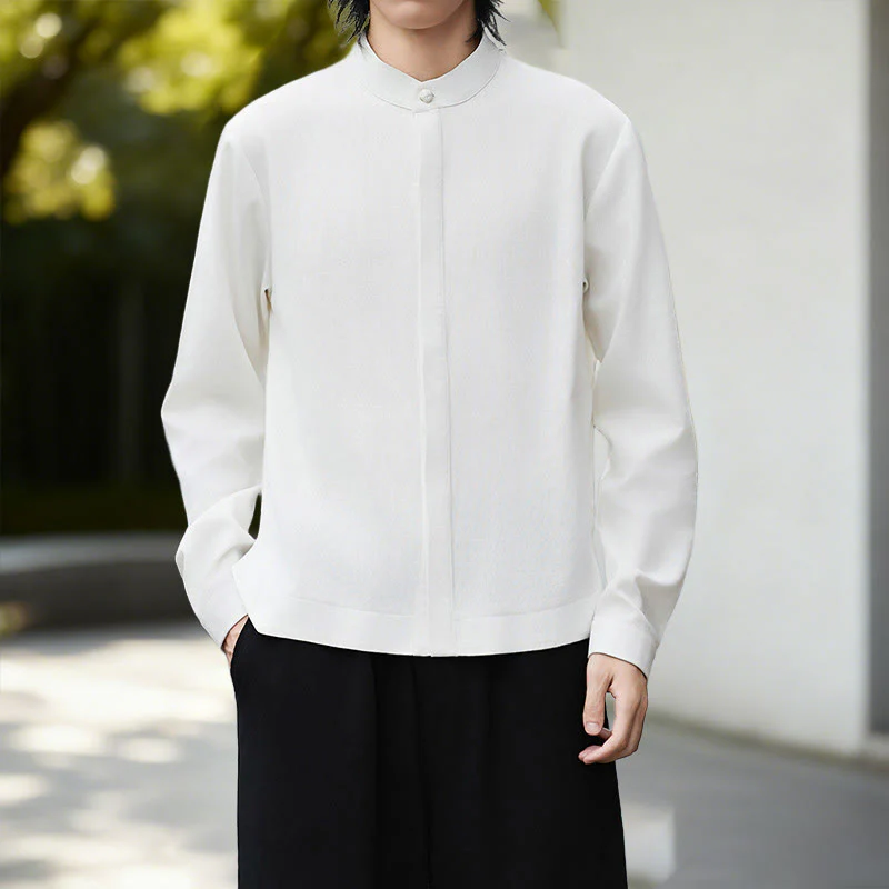 Giacca in velluto a coste a maniche lunghe con apertura frontale e tinta unita Buddha Stones, camicia kimono in cotone e lino da uomo - Image 24