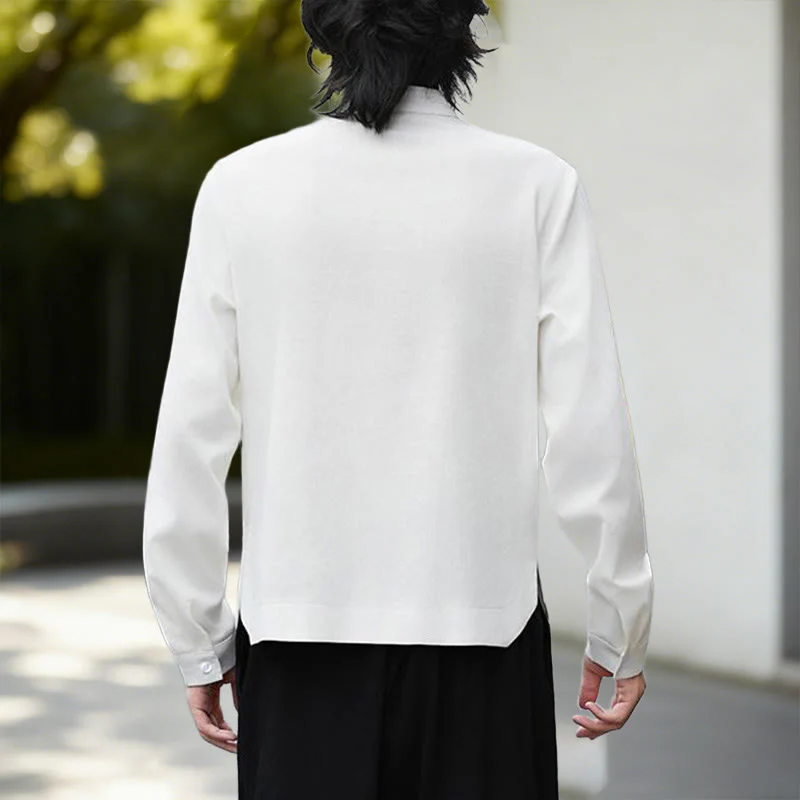 Giacca in velluto a coste a maniche lunghe con apertura frontale e tinta unita Buddha Stones, camicia kimono in cotone e lino da uomo - Image 25