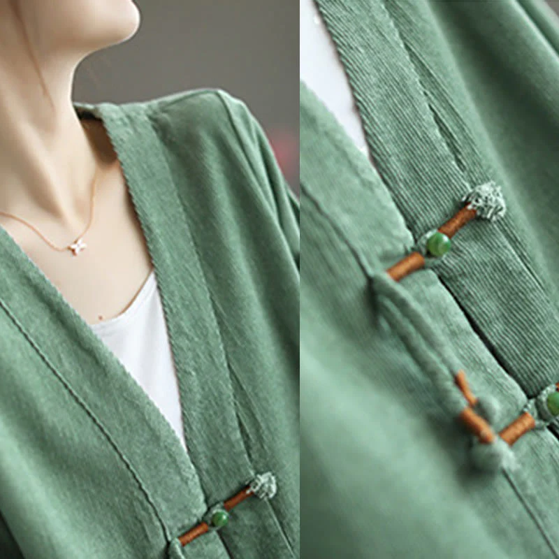 Giacca in velluto a coste con maniche lunghe in cotone e tasche da donna Buddha Stones - Image 13