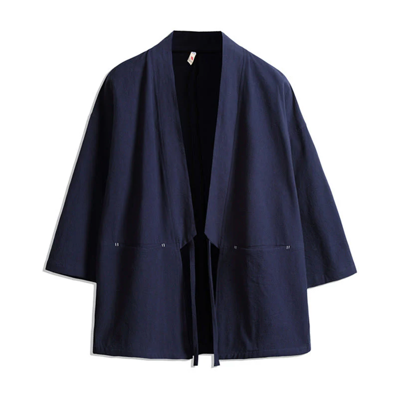 Giacca kimono da uomo con maniche a tre quarti, aperta sul davanti, tinta unita, con lacci Buddha Stones