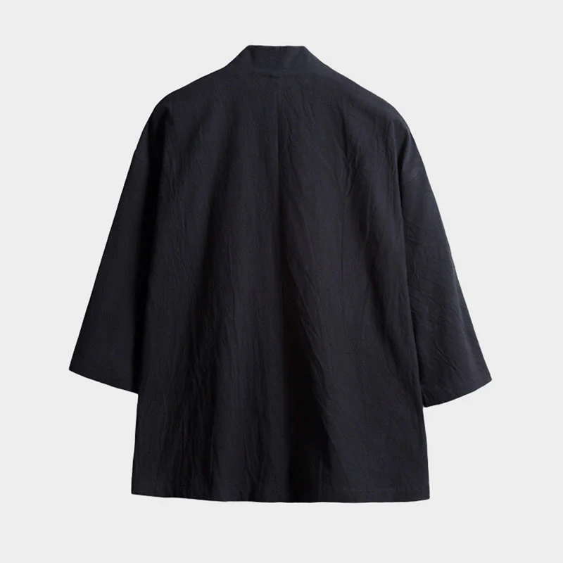 Giacca kimono da uomo con maniche a tre quarti, aperta sul davanti, tinta unita, con lacci Buddha Stones - Image 4