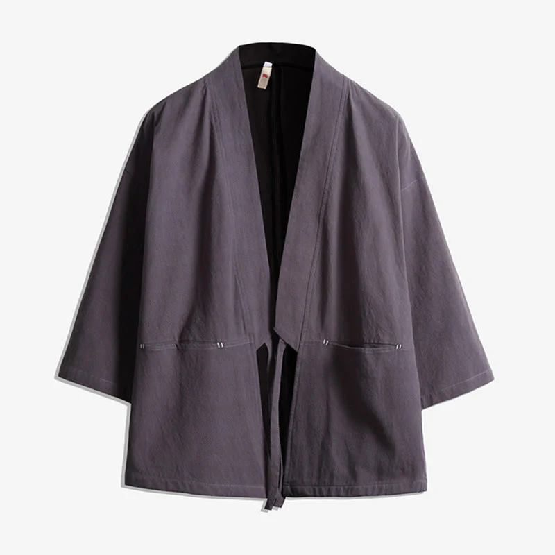 Giacca kimono da uomo con maniche a tre quarti, aperta sul davanti, tinta unita, con lacci Buddha Stones - Image 5