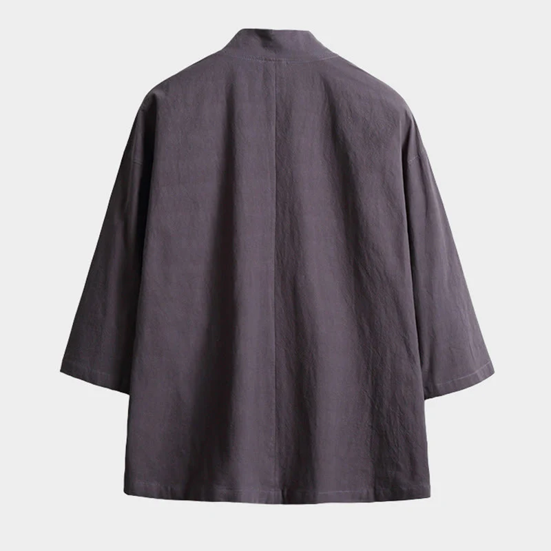 Giacca kimono da uomo con maniche a tre quarti, aperta sul davanti, tinta unita, con lacci Buddha Stones - Image 6