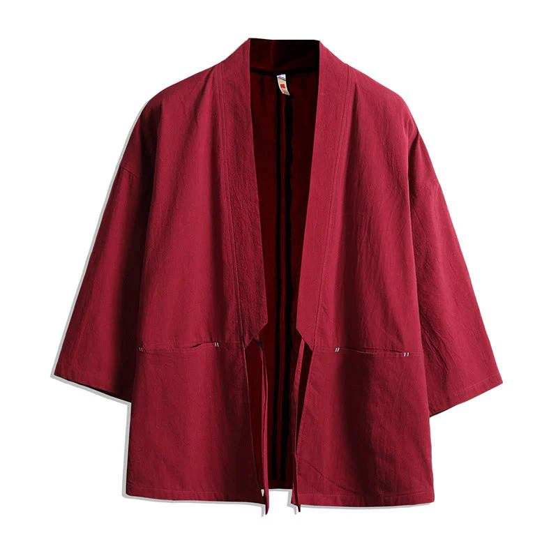 Giacca kimono da uomo con maniche a tre quarti, aperta sul davanti, tinta unita, con lacci Buddha Stones - Image 7