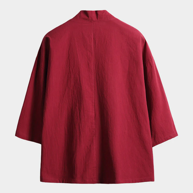 Giacca kimono da uomo con maniche a tre quarti, aperta sul davanti, tinta unita, con lacci Buddha Stones - Image 8