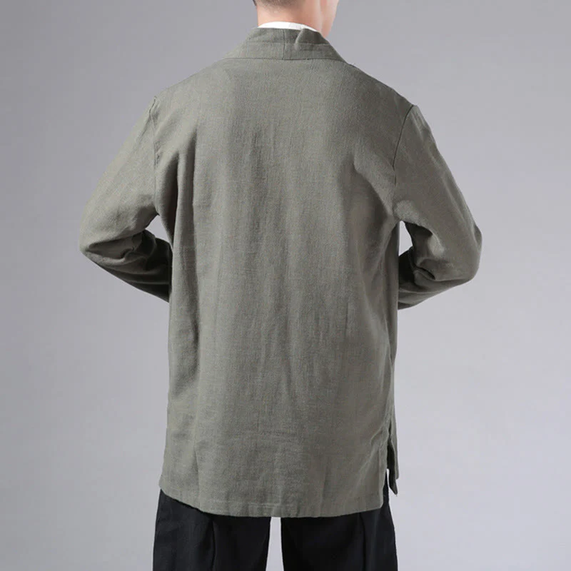 Giacca kimono da uomo a maniche lunghe in cotone e lino, con motivo semplice e aperto sul davanti, motivo Buddha Stones - Image 5