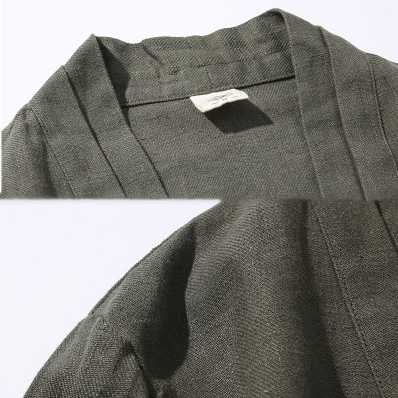 Giacca kimono da uomo a maniche lunghe in cotone e lino, con motivo semplice e aperto sul davanti, motivo Buddha Stones - Image 8