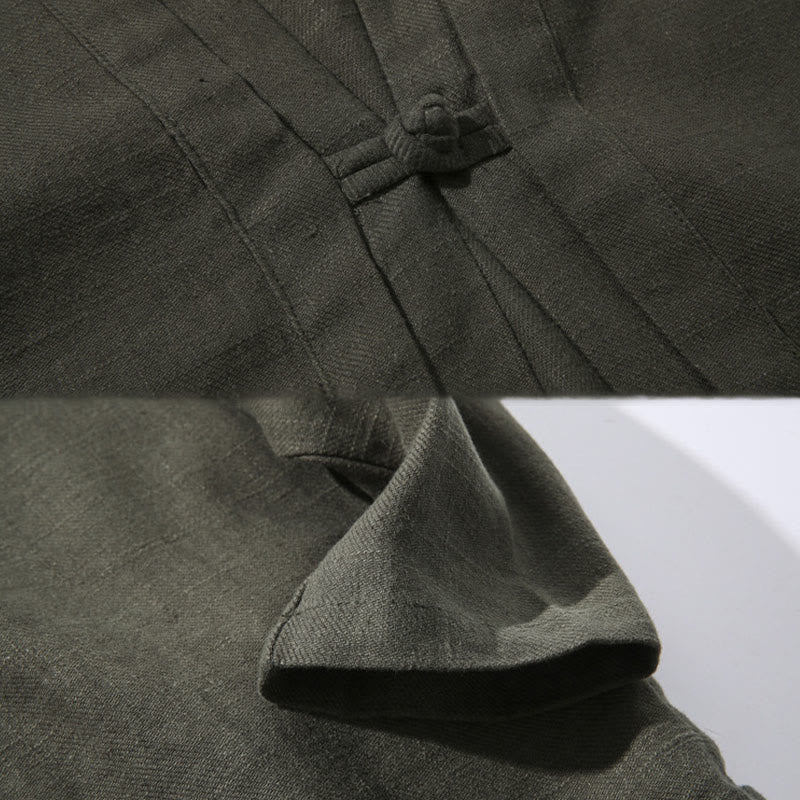 Giacca kimono da uomo a maniche lunghe in cotone e lino, con motivo semplice e aperto sul davanti, motivo Buddha Stones - Image 9
