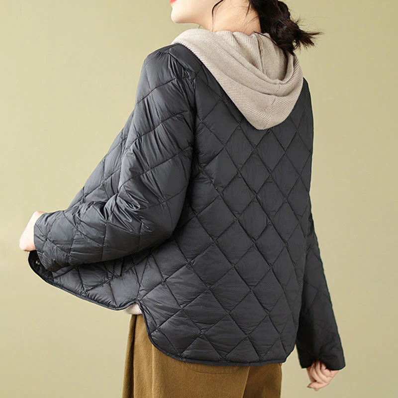 Giacca termica autunnale da donna in cotone con maniche lunghe e trapuntatura a rombi, con tasche, Buddha Stones - Image 15