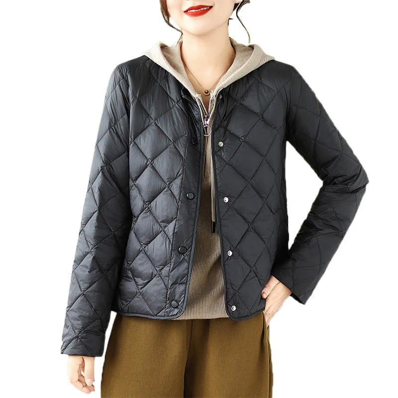 Giacca termica autunnale da donna in cotone con maniche lunghe e trapuntatura a rombi, con tasche, Buddha Stones - Image 20