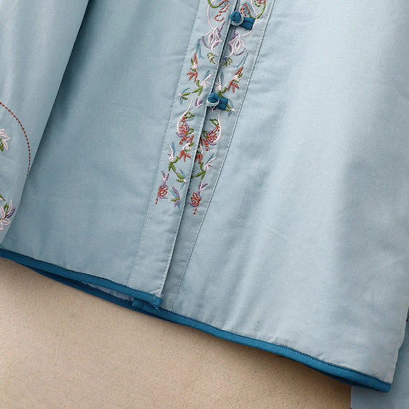 Giacca termica da donna a maniche lunghe con bottoni a rana e ricamo floreale invernale Buddha Stones - Image 5