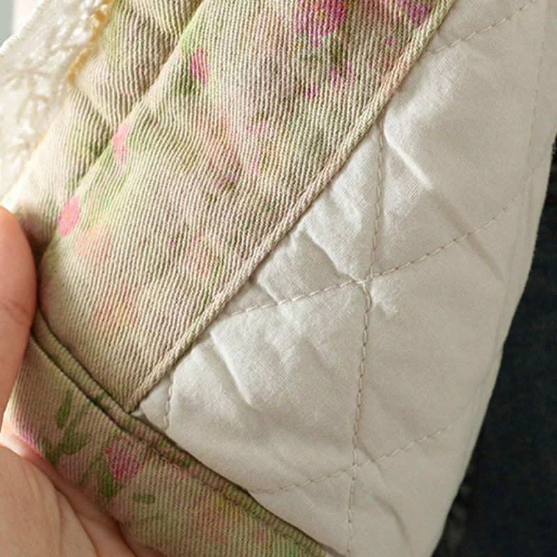 Giacca termica da donna in cotone a maniche lunghe con patchwork di pizzo invernale Buddha Stones e tasche - Image 13