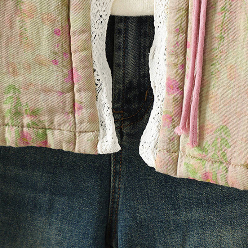Giacca termica da donna in cotone a maniche lunghe con patchwork di pizzo invernale Buddha Stones e tasche - Image 14