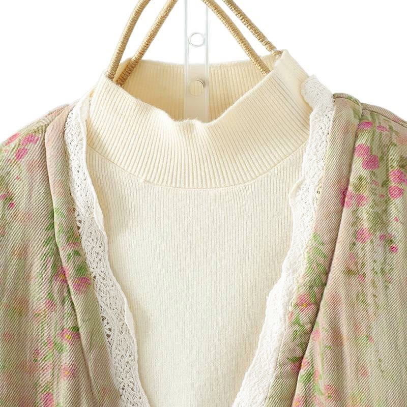 Giacca termica da donna in cotone a maniche lunghe con patchwork di pizzo invernale Buddha Stones e tasche - Image 15