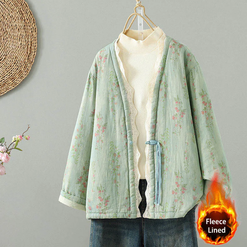Giacca termica da donna in cotone a maniche lunghe con patchwork di pizzo invernale Buddha Stones e tasche - Image 16