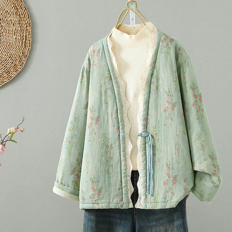 Giacca termica da donna in cotone a maniche lunghe con patchwork di pizzo invernale Buddha Stones e tasche - Image 17